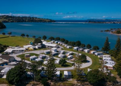 Aerial view of Whangateau Holiday Park